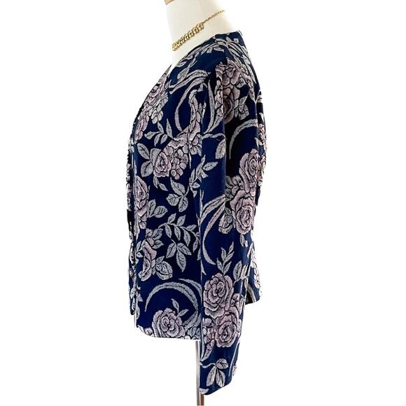 Vintage 80s floral lightweight knit tapestry jacket padded shoulder plus size 16 - Picture 4 of 8